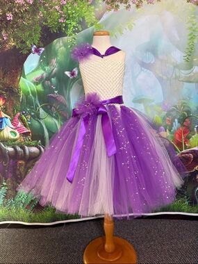 Handmade Purple & Ivory Sequin Tulle Tutu Girls Dress